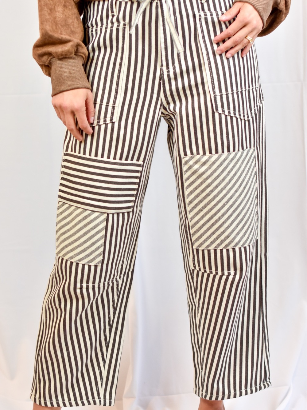 Easel Striped pants, Wide-Leg Pants - Brown & White